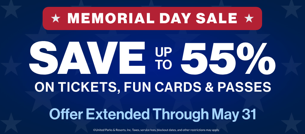 Memorial Day Sale Save up to 55% on tickets, fun cards & passes