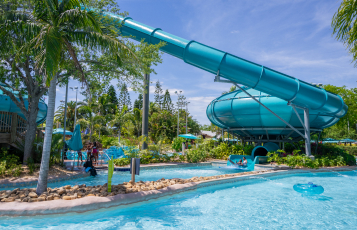Lazy river next to a water slide