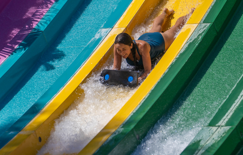 Woman on a water slide