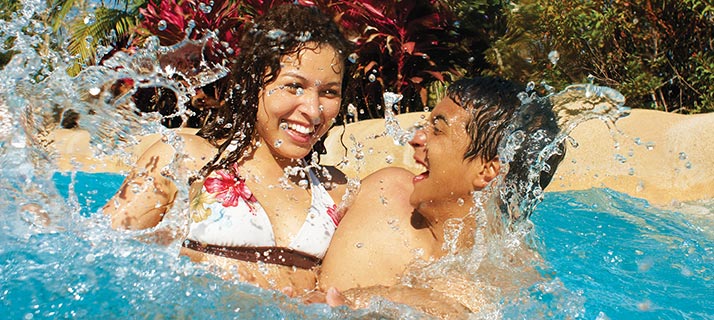 Roa's Rapids race you along an action river ride through the white waters of Aquatica