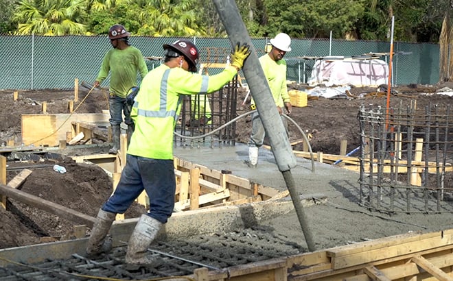 Concrete foundation being poured at Ray Rush.